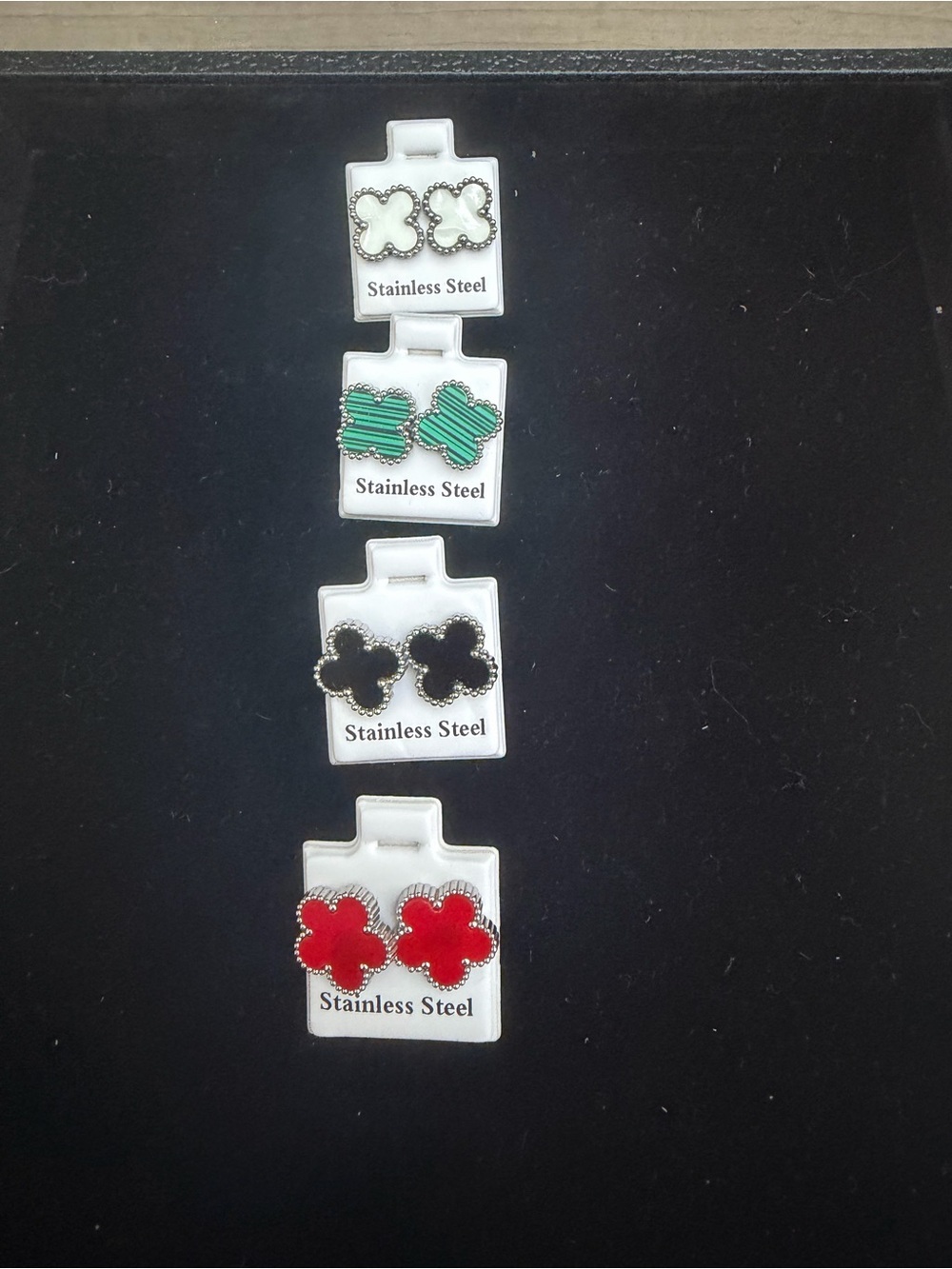 NWT Stainless Steel White Green Black Red Clover Stud Earrings Bundle Lot